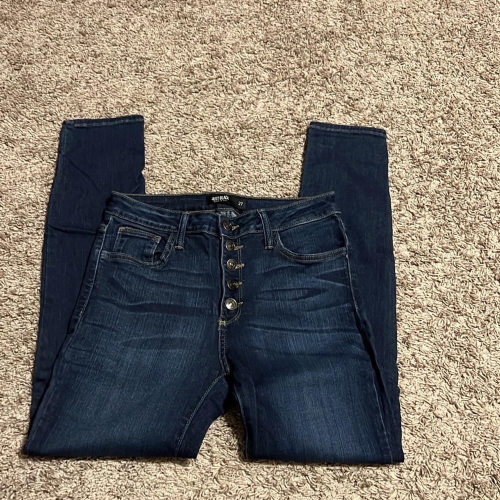 Just Black Dark Wash Skinny Jeans.